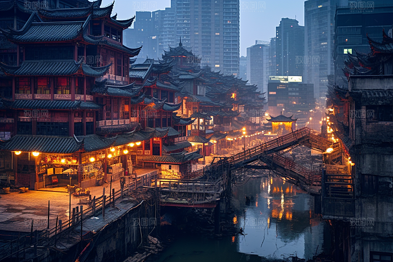 重庆城市风光3D立体视觉场景