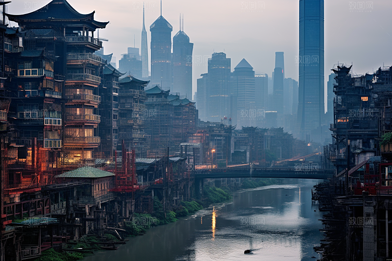 重庆城市大气赛博朋克视觉场景