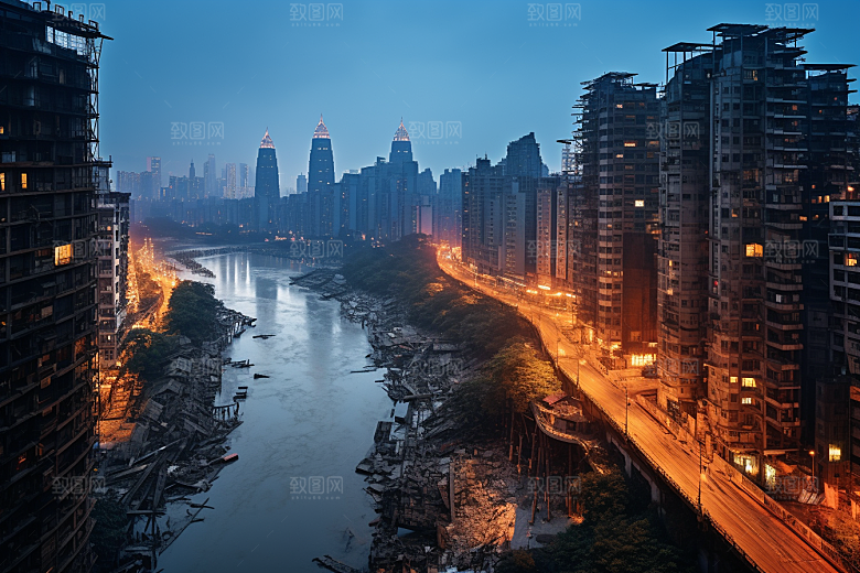 重庆城市风光赛博朋克视觉场景
