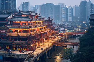 重庆城市山城建筑视觉场景