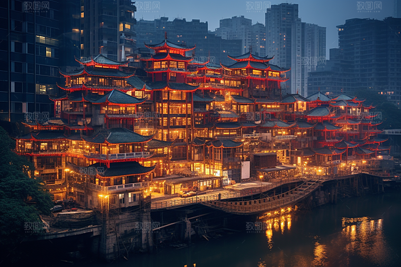 重庆城市风光赛博朋克视觉场景