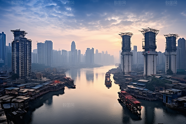 重庆城市建筑赛博朋克视觉场景