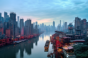 重庆城市建筑赛博朋克视觉场景