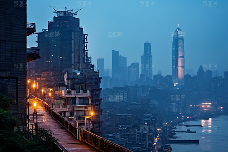 重庆城市赛博朋克风光视觉场景