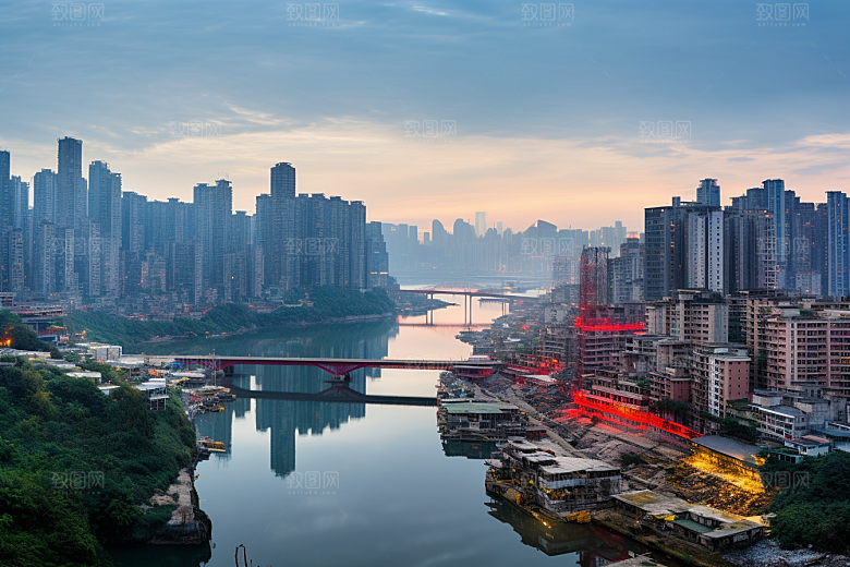 重庆城市赛博朋克山城视觉场景