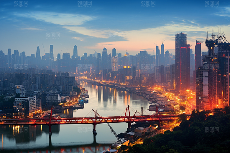 重庆城市大气赛博朋克视觉场景