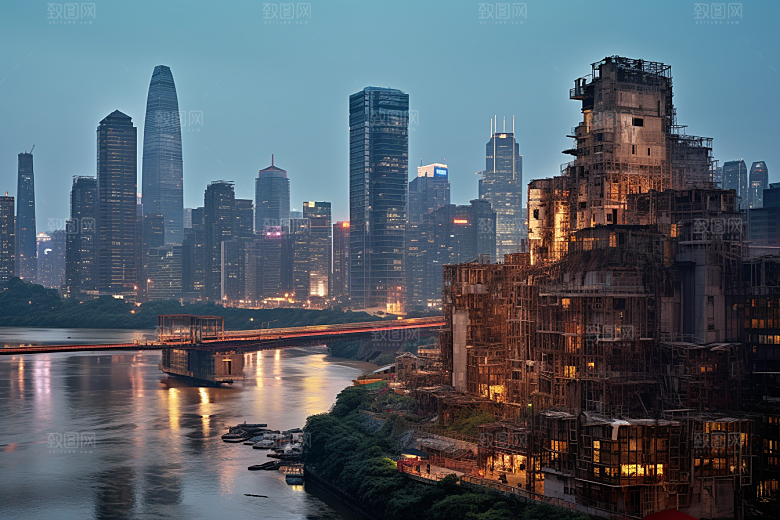 重庆城市风光赛博朋克视觉场景