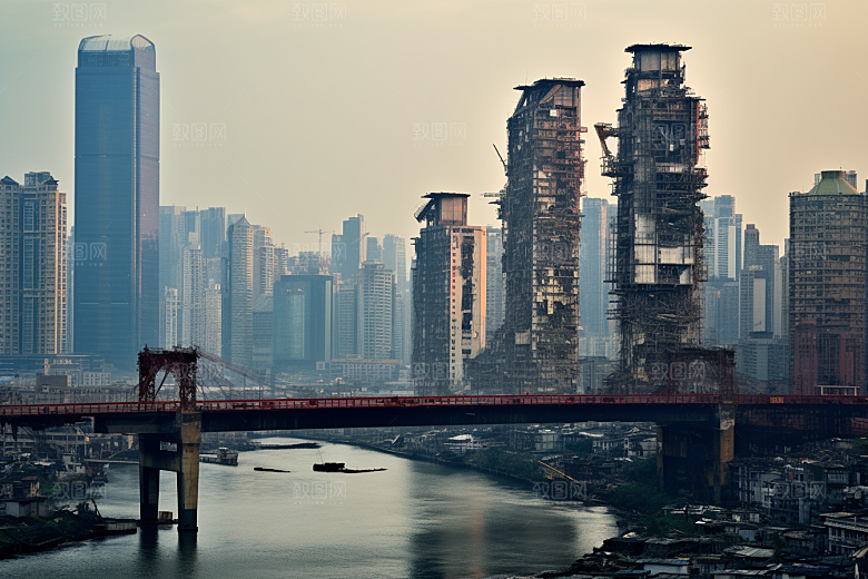 重庆城市建筑赛博朋克视觉场景
