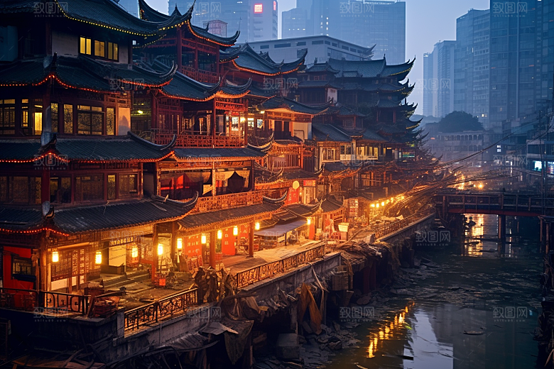 重庆城市建筑赛博朋克视觉场景