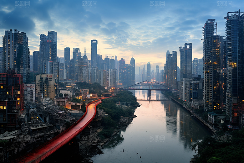 重庆城市赛博朋克风光视觉场景