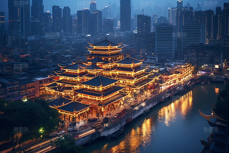 重庆城市赛博朋克风光视觉场景