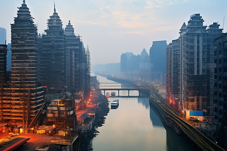 重庆城市风光赛博朋克视觉场景