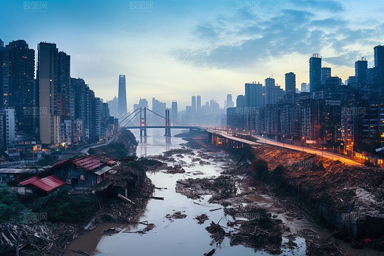 重庆城市建筑赛博朋克视觉场景