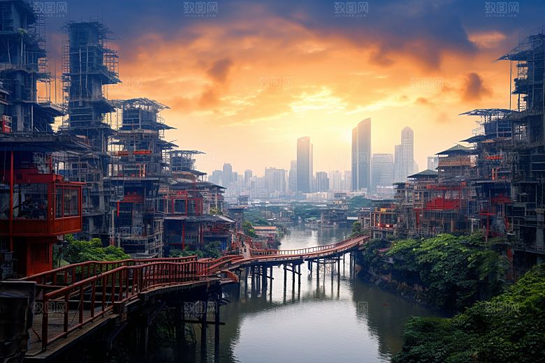 重庆城市赛博朋克大气视觉场景