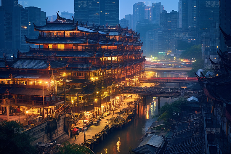 重庆城市风光3D立体视觉场景