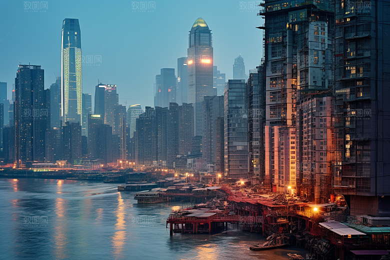 重庆城市大气赛博朋克视觉场景