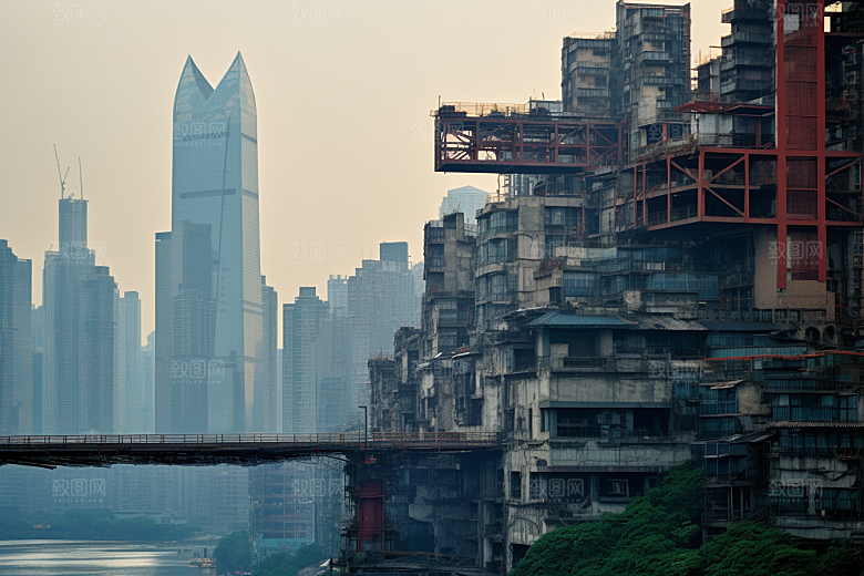 重庆城市建筑赛博朋克视觉场景