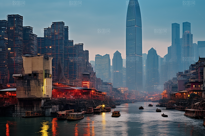 重庆城市风光赛博朋克视觉场景