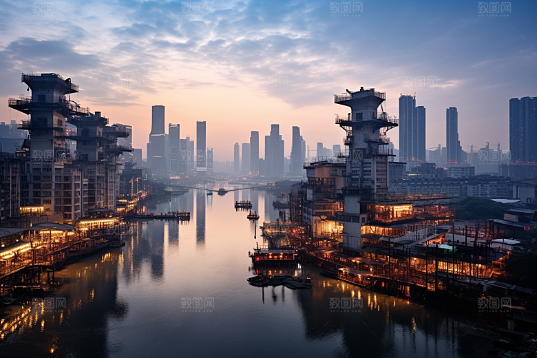 重庆城市大气赛博朋克视觉场景