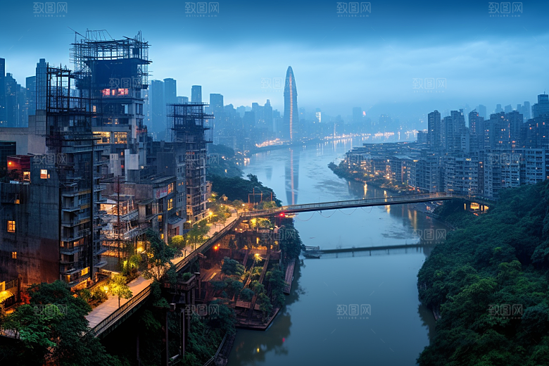 重庆城市赛博朋克3D立体视觉场景