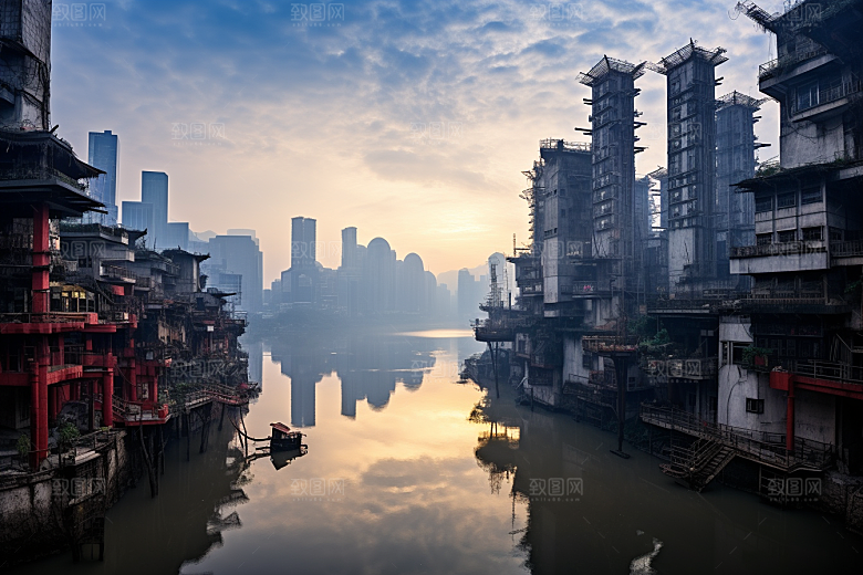 重庆城市大气赛博朋克视觉场景