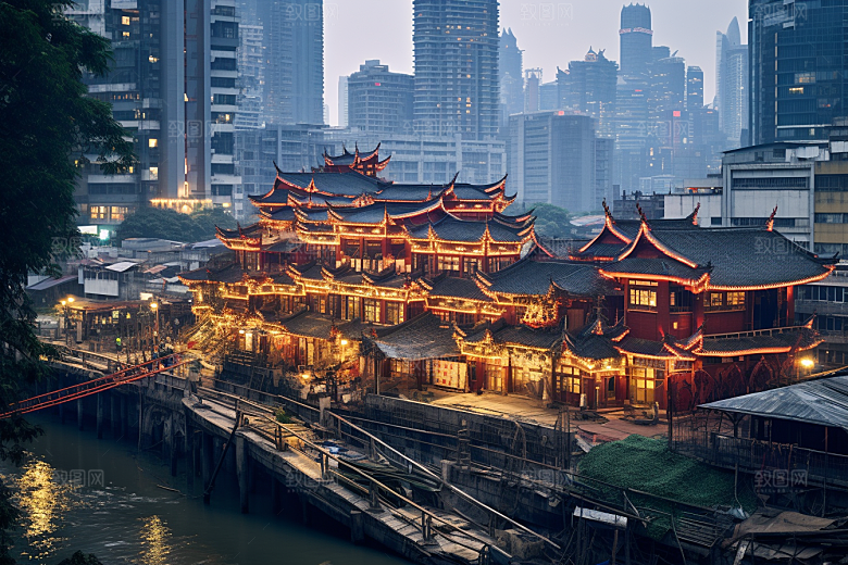 重庆城市赛博朋克建筑视觉场景