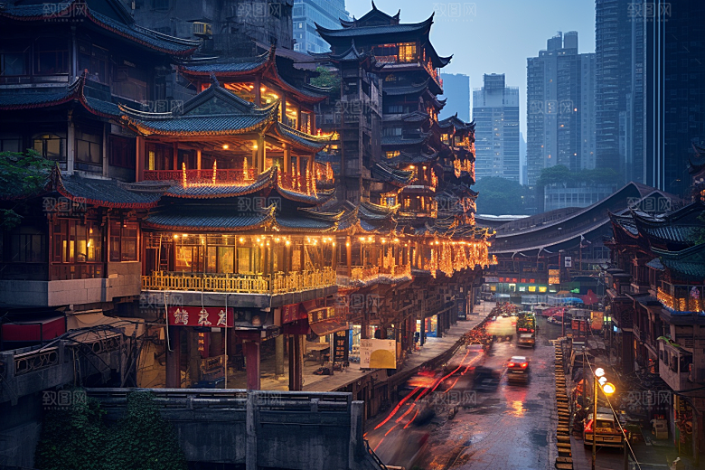 重庆城市建筑赛博朋克视觉场景