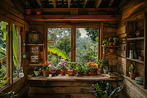 窗外的春色窗景花园摄影图