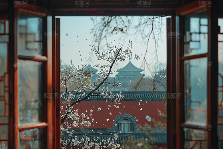 窗外的春色景色户外摄影图