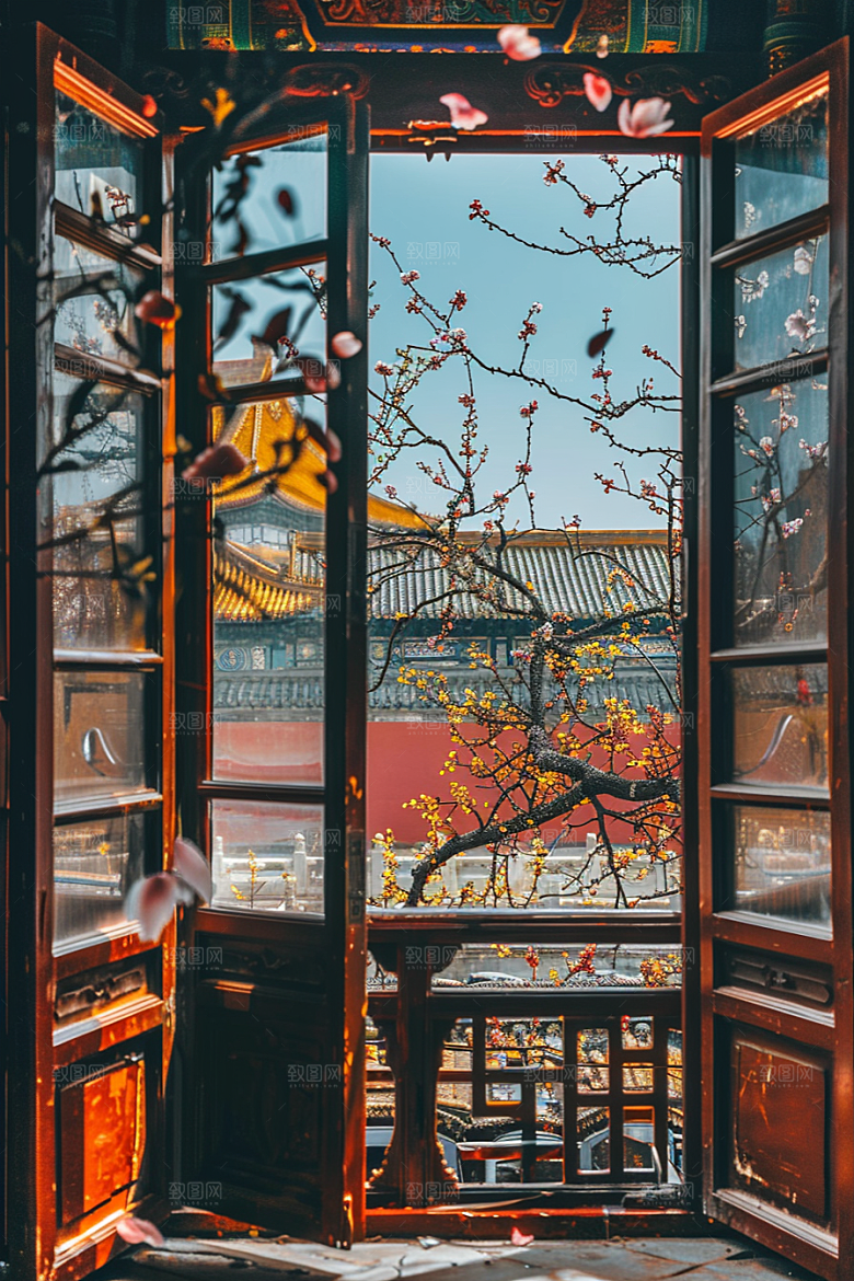 窗外的春色春天景色摄影图