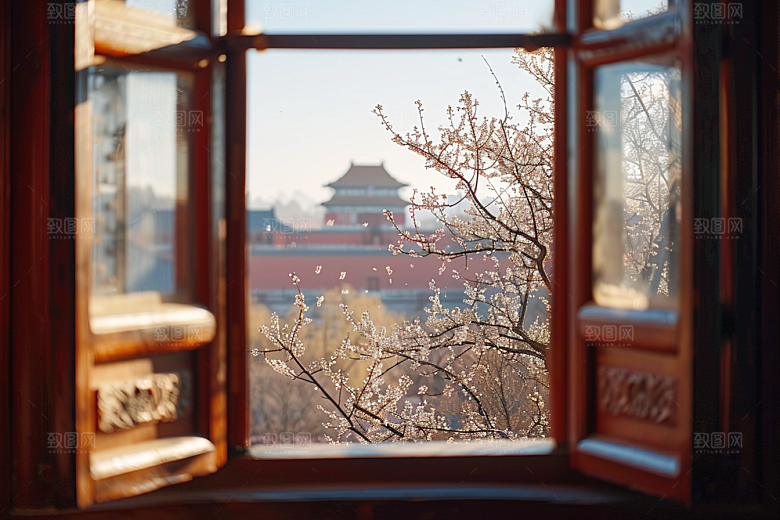 窗外的春色景色美景摄影图