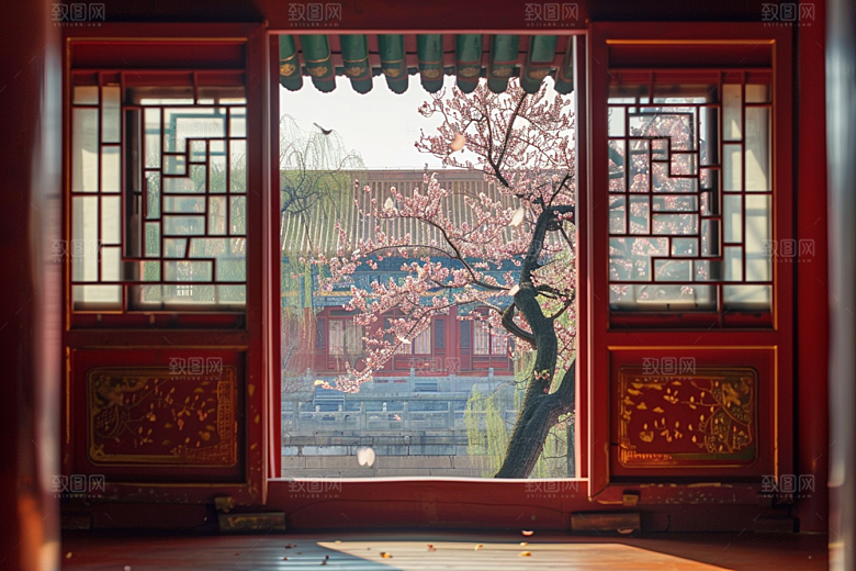 窗外的春色室外景色摄影图