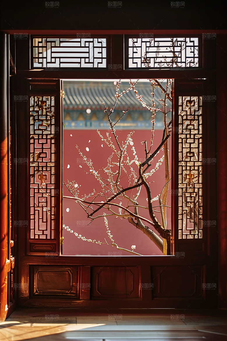 窗外的春色景色室外摄影图