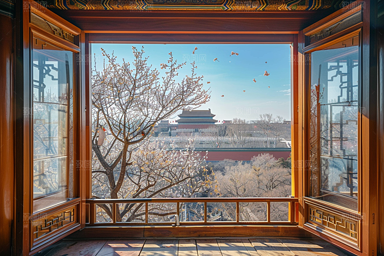 窗外的春色清新景色摄影图