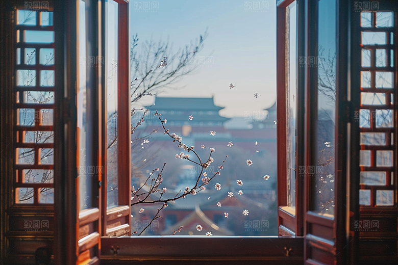 窗外的春色生机勃勃室外摄影图