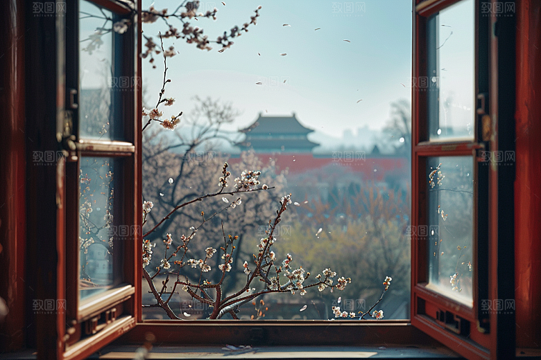窗外的春色户外景色摄影图