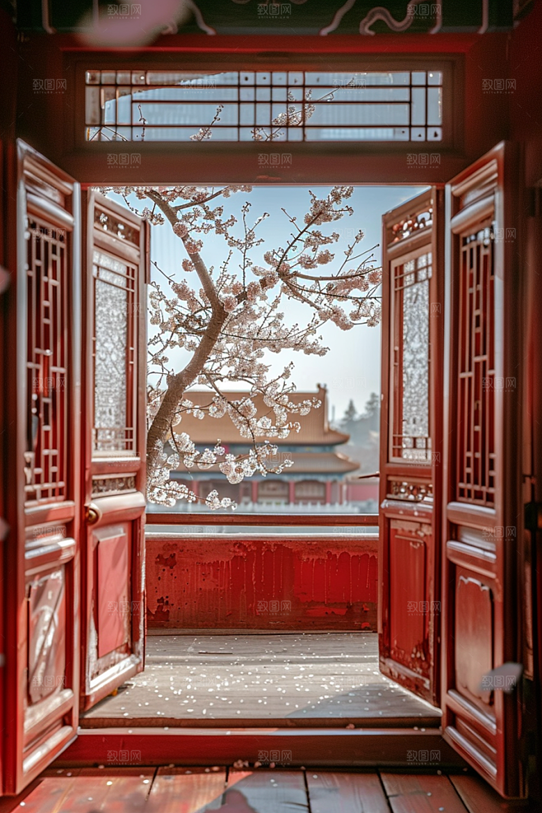 窗外的春色室外清新摄影图