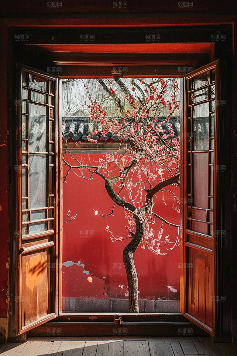 窗外的春色户外花草树木摄影图