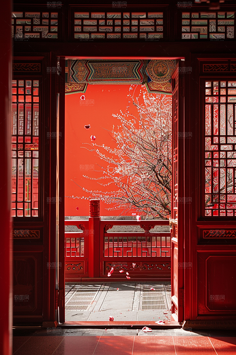 窗外的春色生机盎然美景摄影图