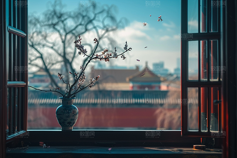 窗外的春色生机勃勃高清摄影图