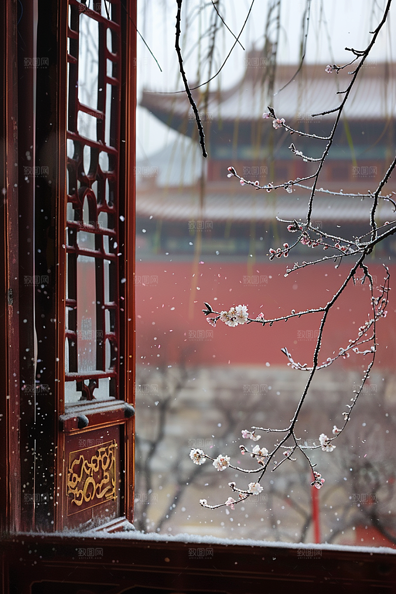 窗外的春色窗景景色摄影图