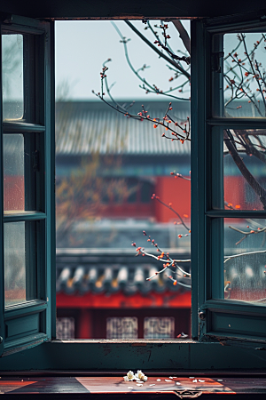 窗外的春色窗景自然摄影图