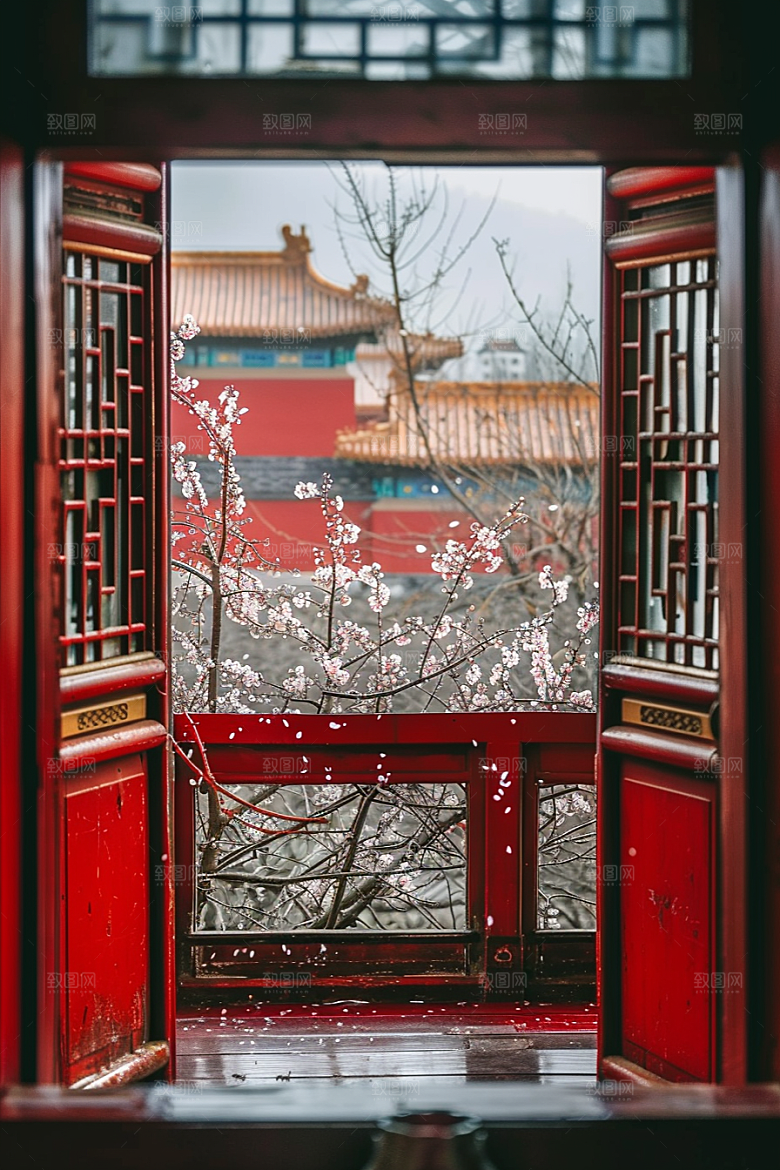 窗外的春色景色景色摄影图