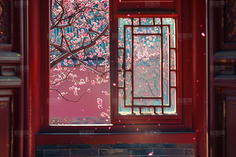 窗外的春色户外美景摄影图