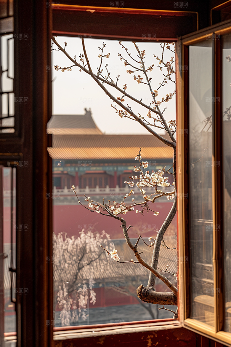 窗外的春色春天窗景摄影图
