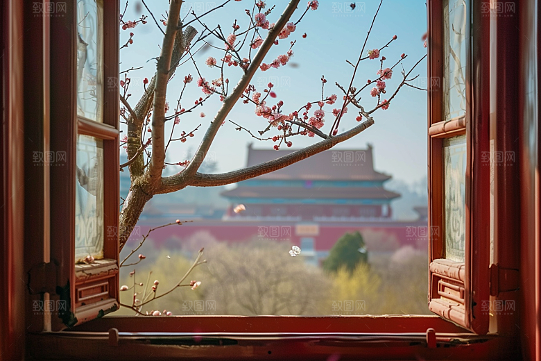 窗外的春色自然美景摄影图