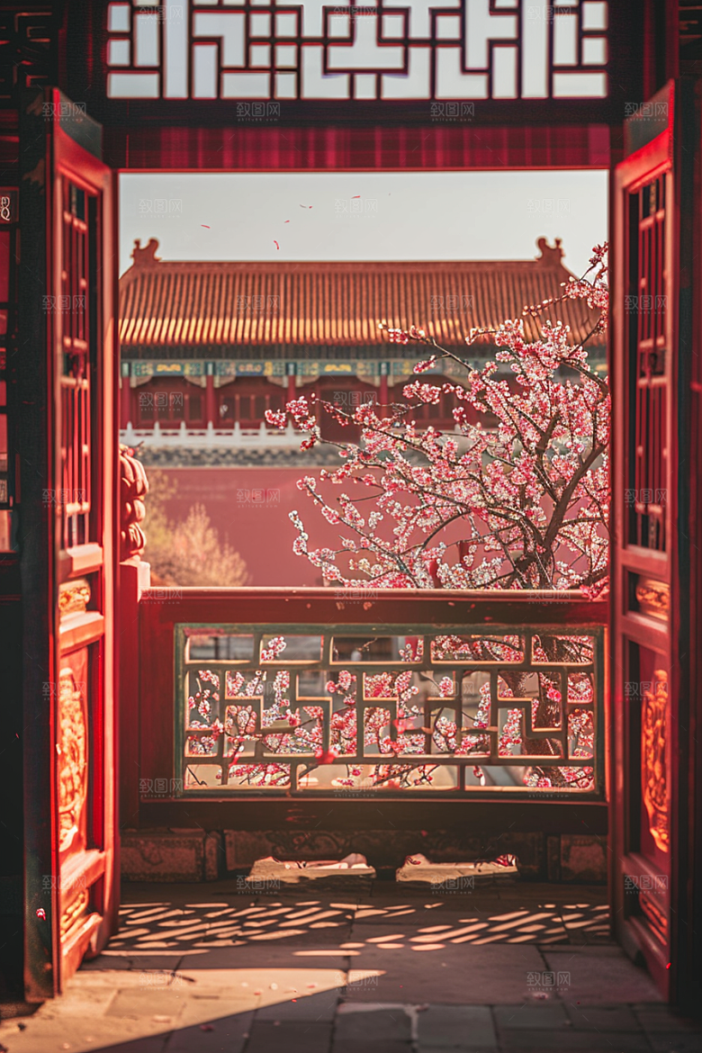 窗外的春色窗景室外摄影图