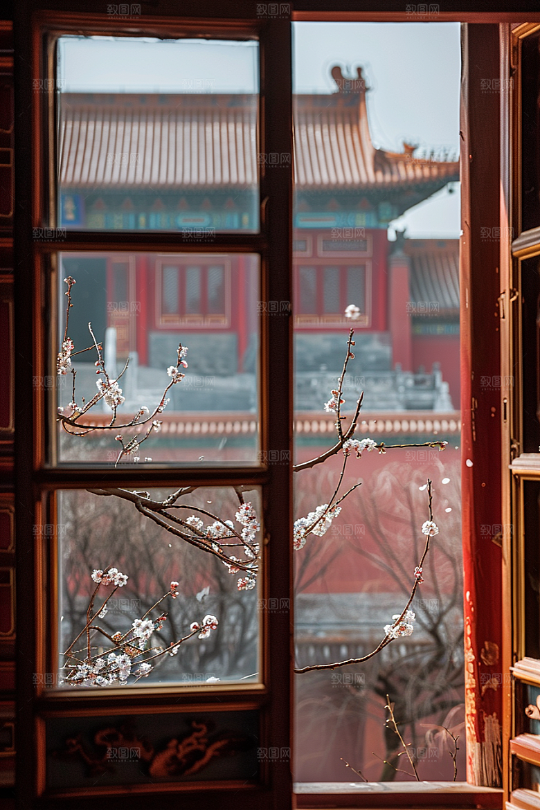 窗外的春色生机勃勃生机盎然摄影图
