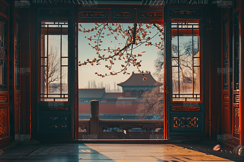 窗外的春色自然花草树木摄影图