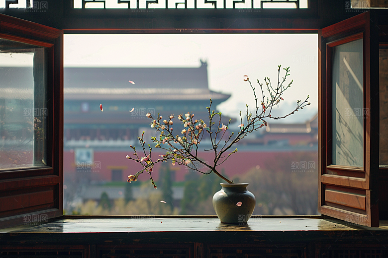 窗外的春色景色景色摄影图